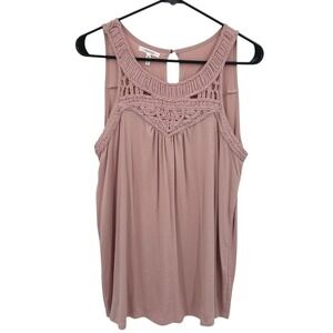 Y2K Fairy Boho Crochet Tunic Tank L Pink Lace Flowy Romantic Soft Girl Feminine